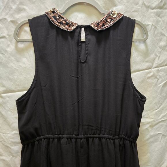 Modcloth black chiffon knee length sleeveless dress gold sequin beaded collar XL - Picture 10 of 13
